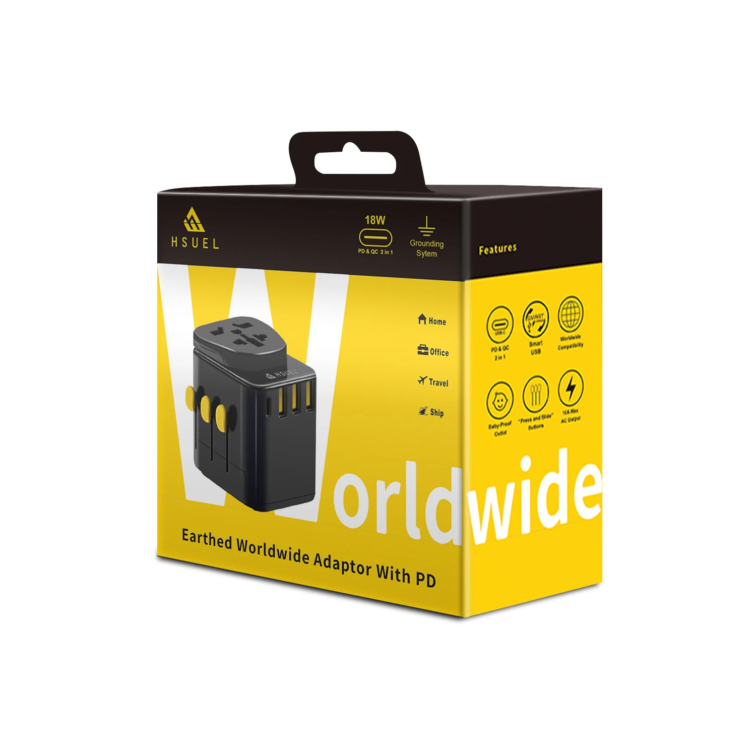 White 30W Earthed Universal Travel Adaptor with 18W QC&PD 3.0 Type C,3USB ports