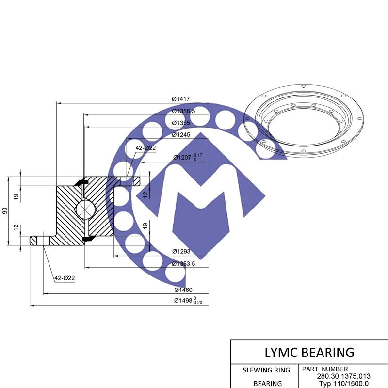 Lymc Bearing Factory OEM Turn Table Bearing 280.30.1300.013 Without Gear Ball Bearing for Excavator