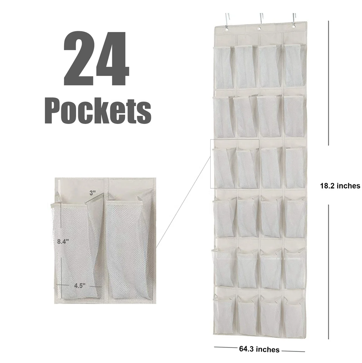 24 Breathable Pockets Over The Door Shoe Organizer Hanging Shoe Holder