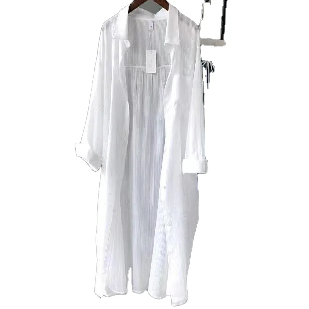 Summer Autumn Sleeve Shirts High Quality Loose Tops Cotton White Long Blouse Women Casual