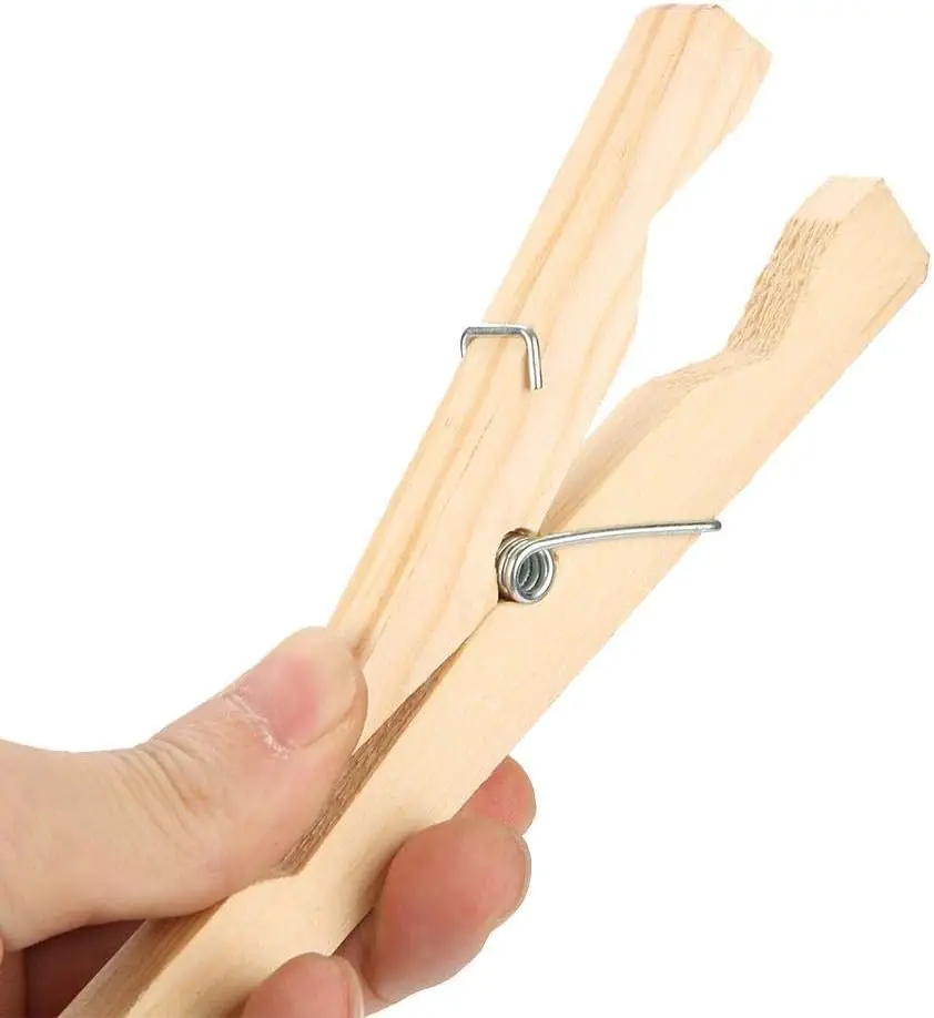 20pcs 7.4cm Bamboo Wooden Clothespins High Quality Foldable Metal Decorative Clippin for Clothes Drying Bag and Shoes Use