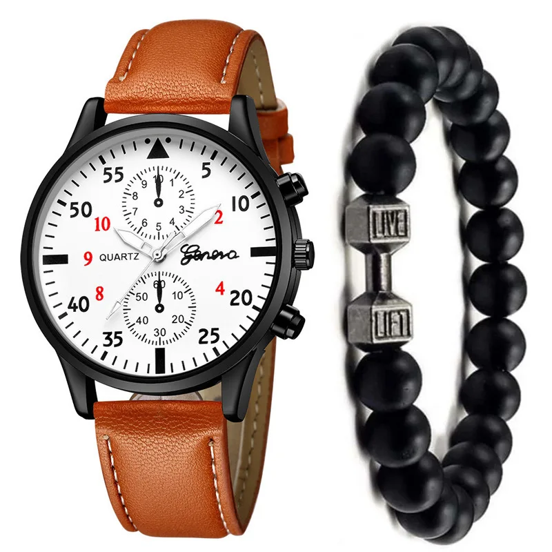 XR4879 Quartz Watch And Bracelet Set PU Leather Band Conjunto de relogio de quartzo e pulseira de couro PU para estudantes