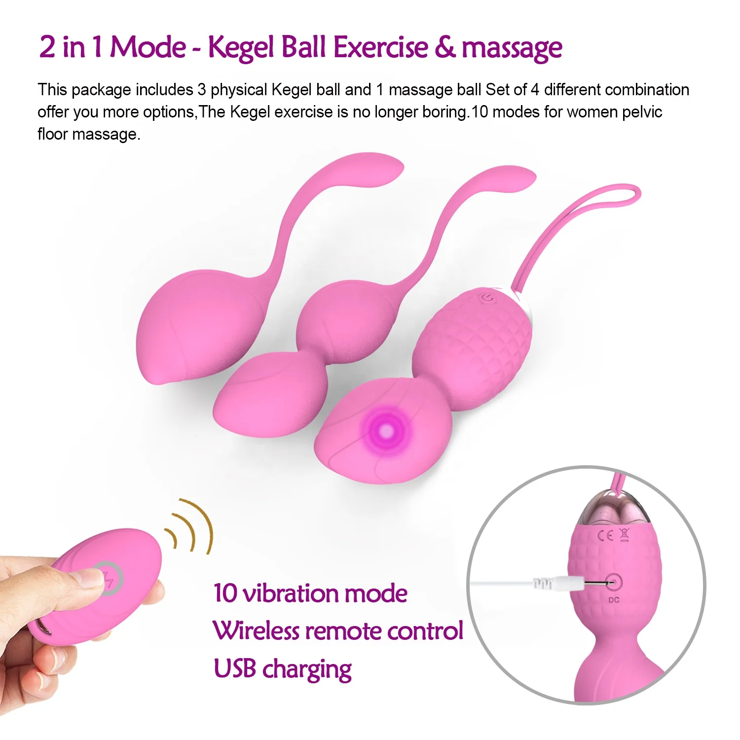 
Yetrun Amazon Hot sell 2 in 1 Love Eggs Beginners And Tightening Vibrator Egg women toys Ben Wa Balls Sets 