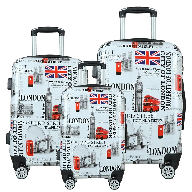 LONDON BUS printed PC+ABS 3 Pcs UK flag printed hard luggage suitcases luggage