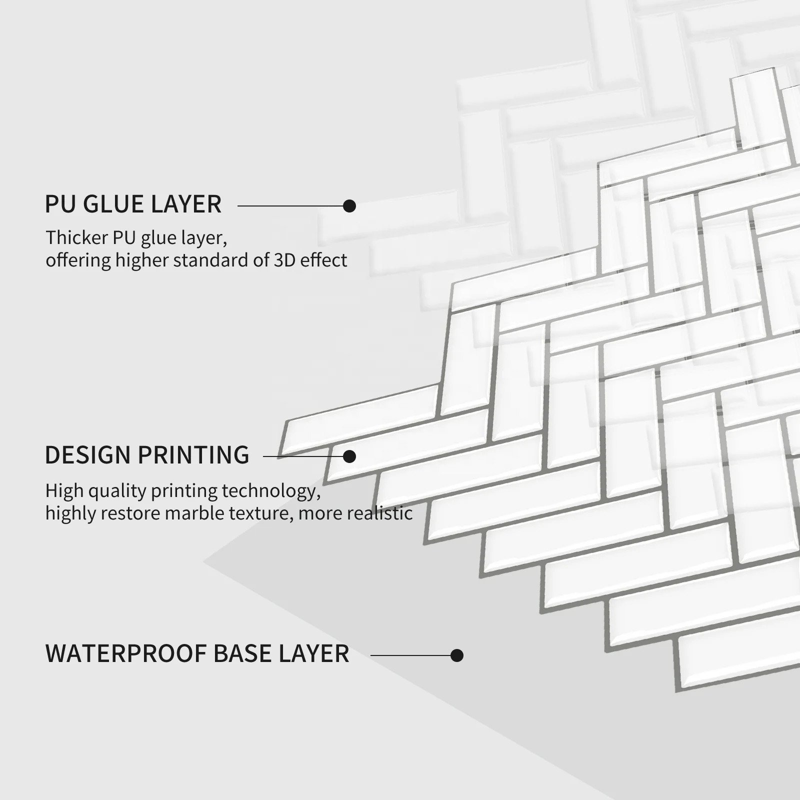 PET material kitchen backsplash peel and stick wall tile 3d self-adhesvie mould-proof waterproof wallpaper