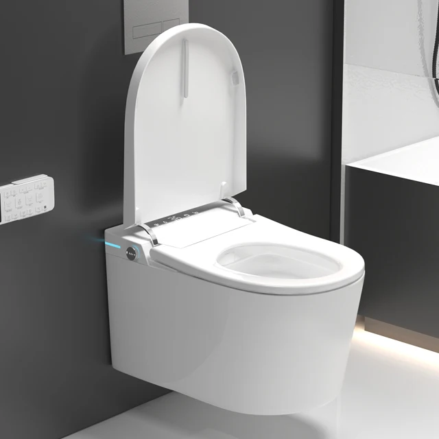 Intelligent Ceramic WC Toilets Square Wall Mounted Suspended Smart Toilet with Remote Control Conveniently Hang on Wall