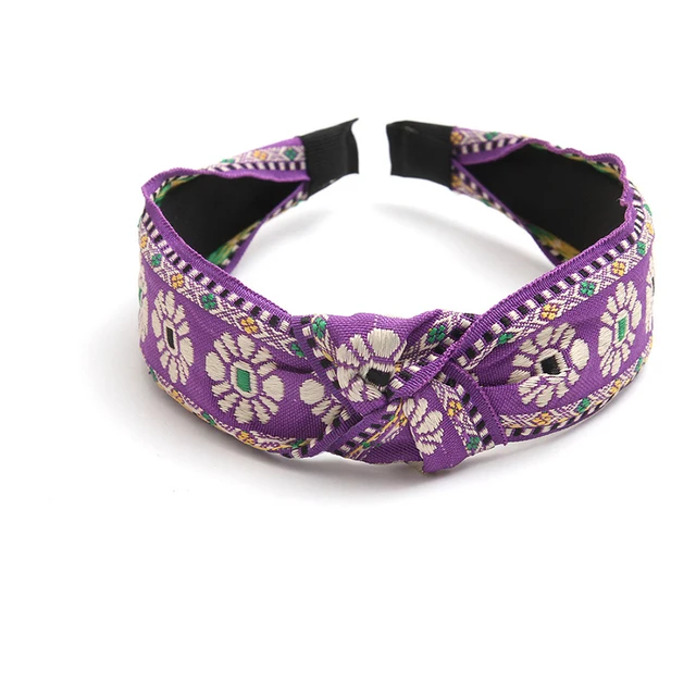  Bezel Headbands Girls Hair Accessories For Women Flower Printing Ethnic Hoop Vintage Embroidery