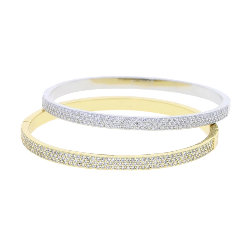 Bling Silver Gold Color Fashion Women Jewelry Full Paved 5A Cubic Zirconia Three Layer Diamond CZ Bangle Bracelet