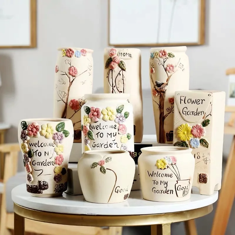 Wholesale fashion home decor small cactus planter pot retro flower ceramic vases