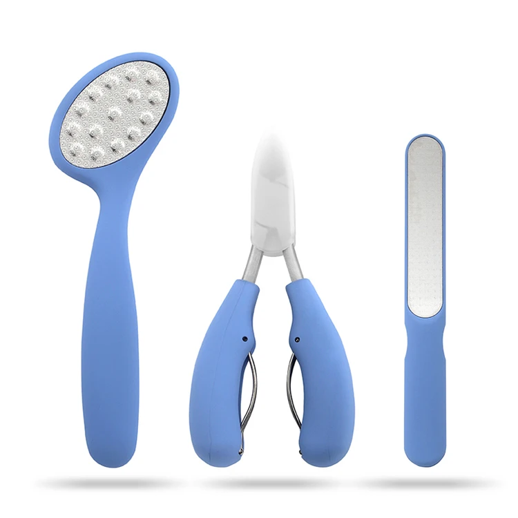 Professional 3pcs Nail Tool Manicure Set Blue Soft Handle Foot File & Nail Nipper with File