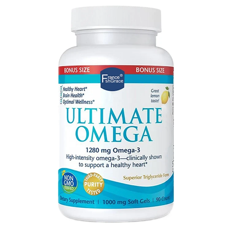 Ultimate Omega Lemon Flavor Omega 3 Fish Oil Soft Capsules Gluten Free 1280 mg  Soft Gels