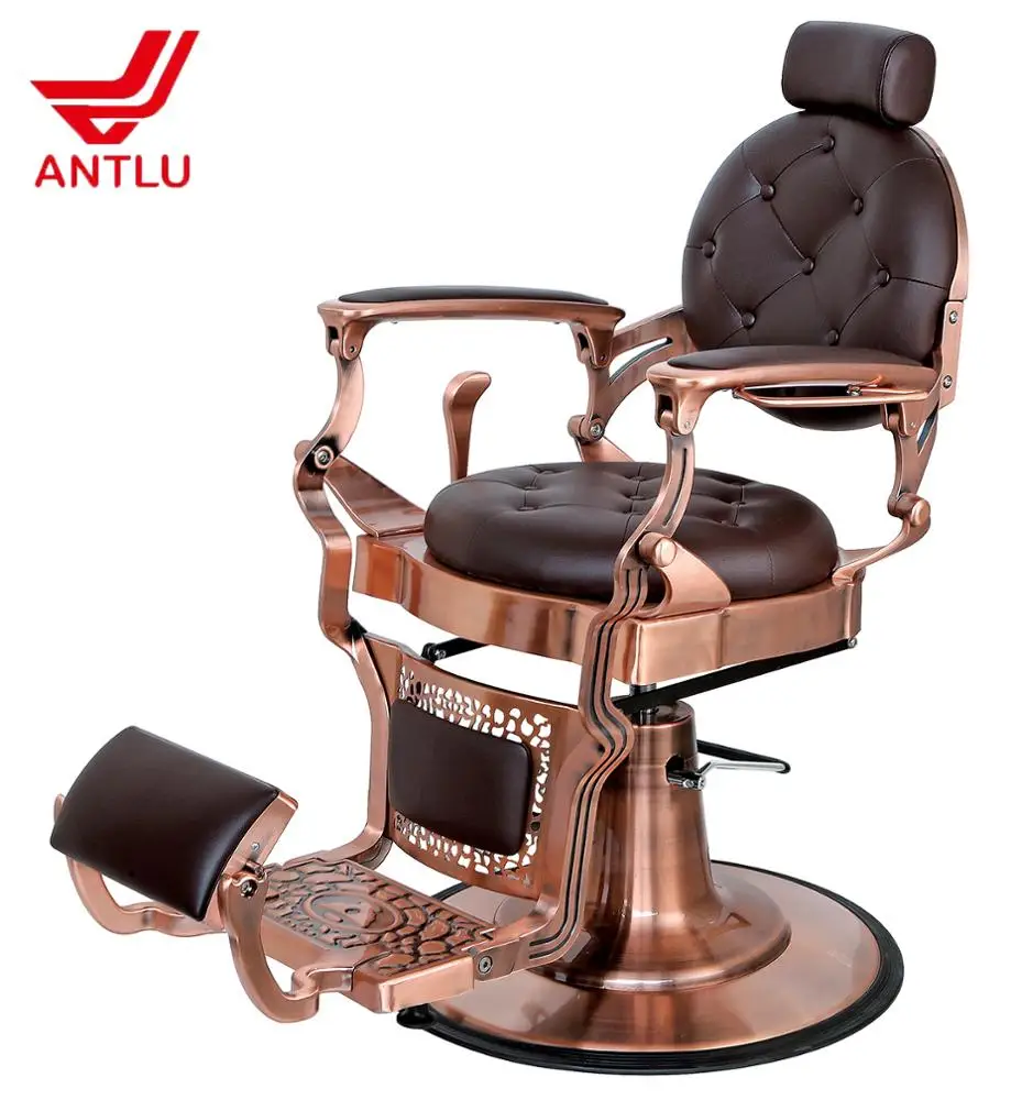 Luxury Retro Copper Heavy Duty Hydraulic Salon Styling Chair Vintage Antique Professional Men Shaving Recling Barber Chair