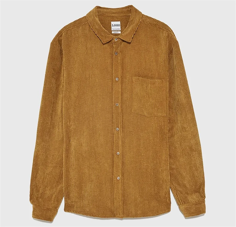 Custom mens white oversize work button up corduroy casual shirts with pocket