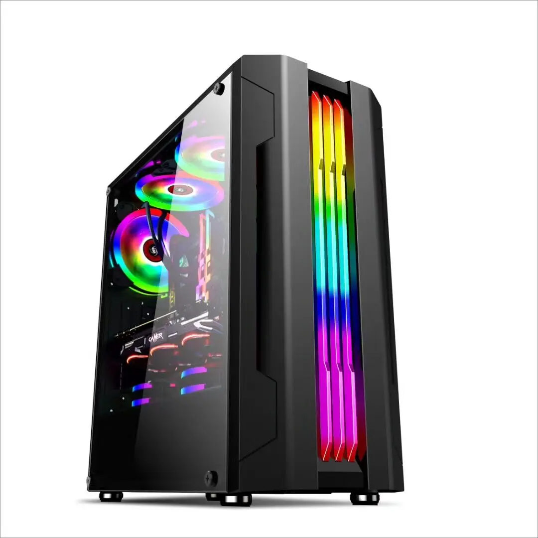 Светодиодная лента RGB, передняя панель и полностью прозрачная боковая панель из закаленного стекла, компьютерный шкаф с вентилятором ARGB