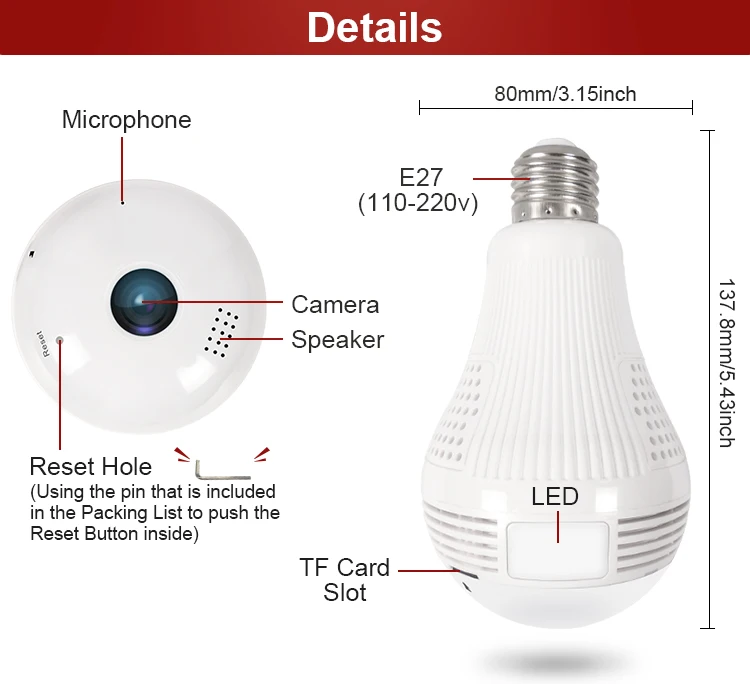 1080P Bulb Lamp 360 Degree Panoramic View VR IP Camera Wireless Intercom Baby Monitor Home Security Alarm CCTV Camera