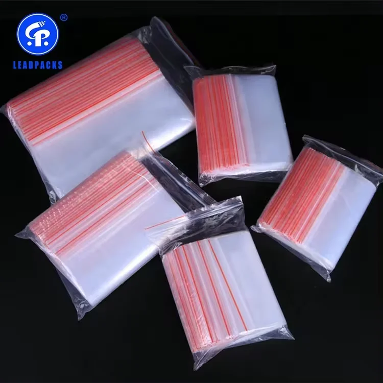 Waterproof biodegradable food grade 100% LDPE zip lock bags red line zipper Ziplock bags plastic bag