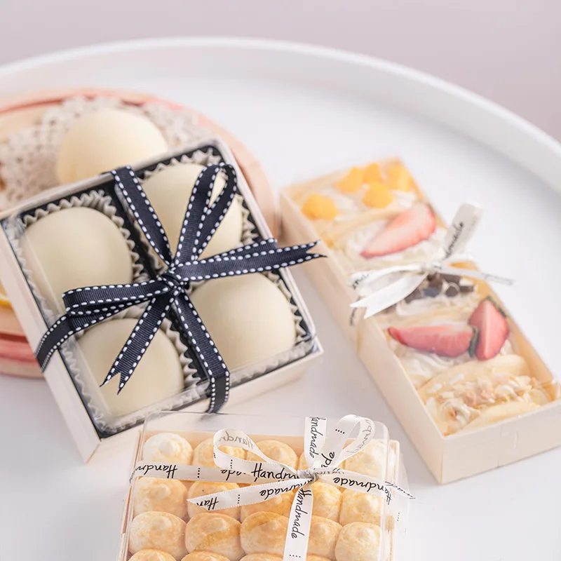 Takeaway food grade kraft paper container cardboard box dessert packaging transparent box