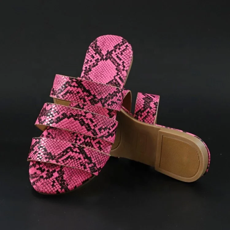 Snake Pattern Slippers Woman 2021 New Women Summer Pu Slippers Open Toe Flat Casual Cross Female Fashion Non Slip Ladies Shoes