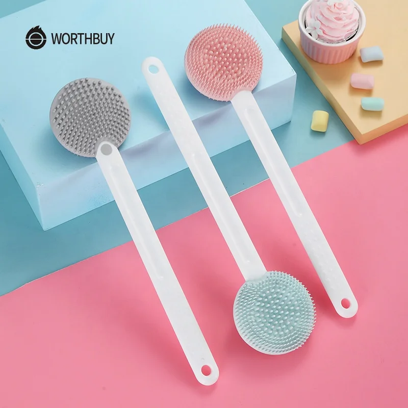 WORTHBUY Soft Silicone Massage Bath Brush Back Bath Brush BPA Free Scrubber Shower Massage Silicone Bathes With Extended Handle
