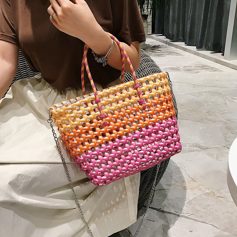 PVC beach cleave bag 2019 new summer handbag chain shoulder straw bag female Messenger transparent straw basket Messenger bag