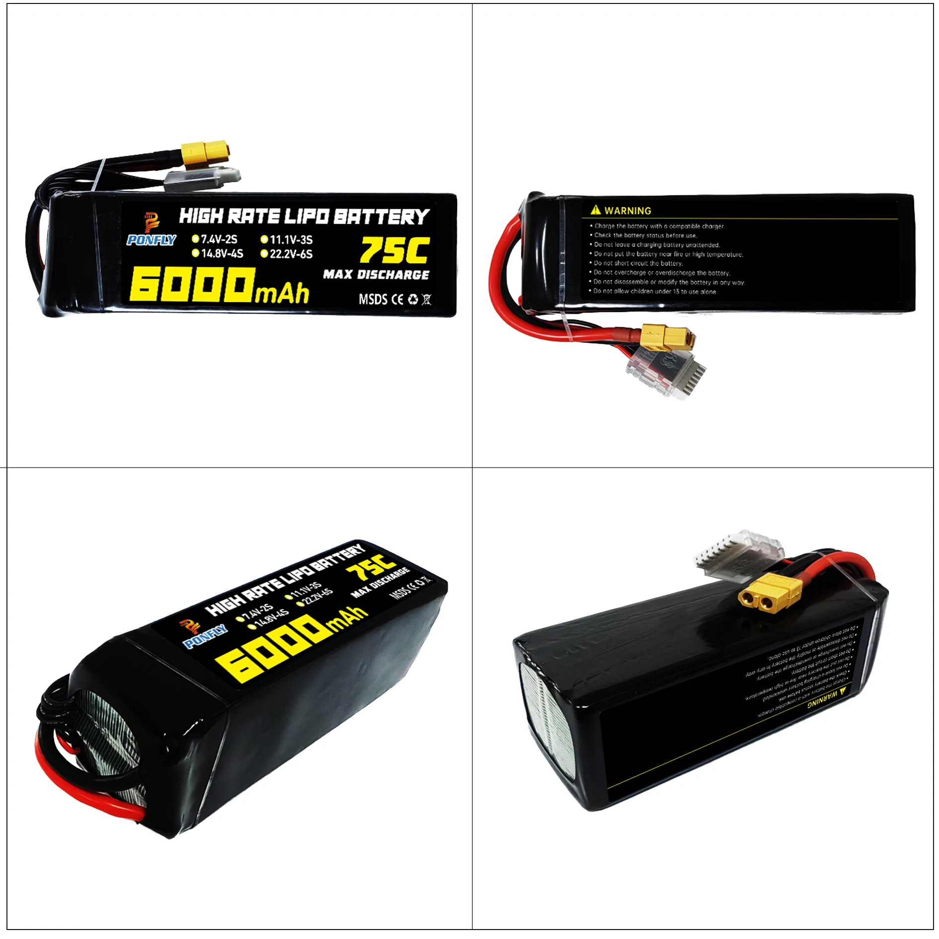PONFLY 6000 мАч Lipo RC батарея 22 2 В 6S 75C высокая скорость литий-полимерный аккумулятор для беспилотного летательного аппарата