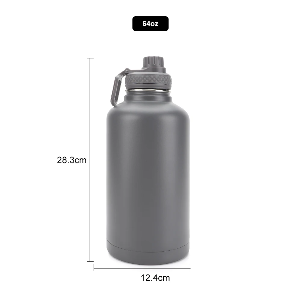 Customized 64oz 304 Stainless Steel Thermos Vacuum Flask Jugs Water Bottle with Portable Handle and Carry Bag