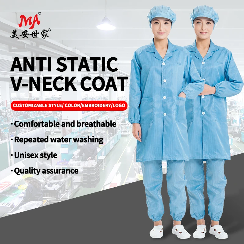 Antistatic Coat Esd Polyester Clothing Dustproof Woven Fabric for Clothes Cleanroom Uniform Safety Smock