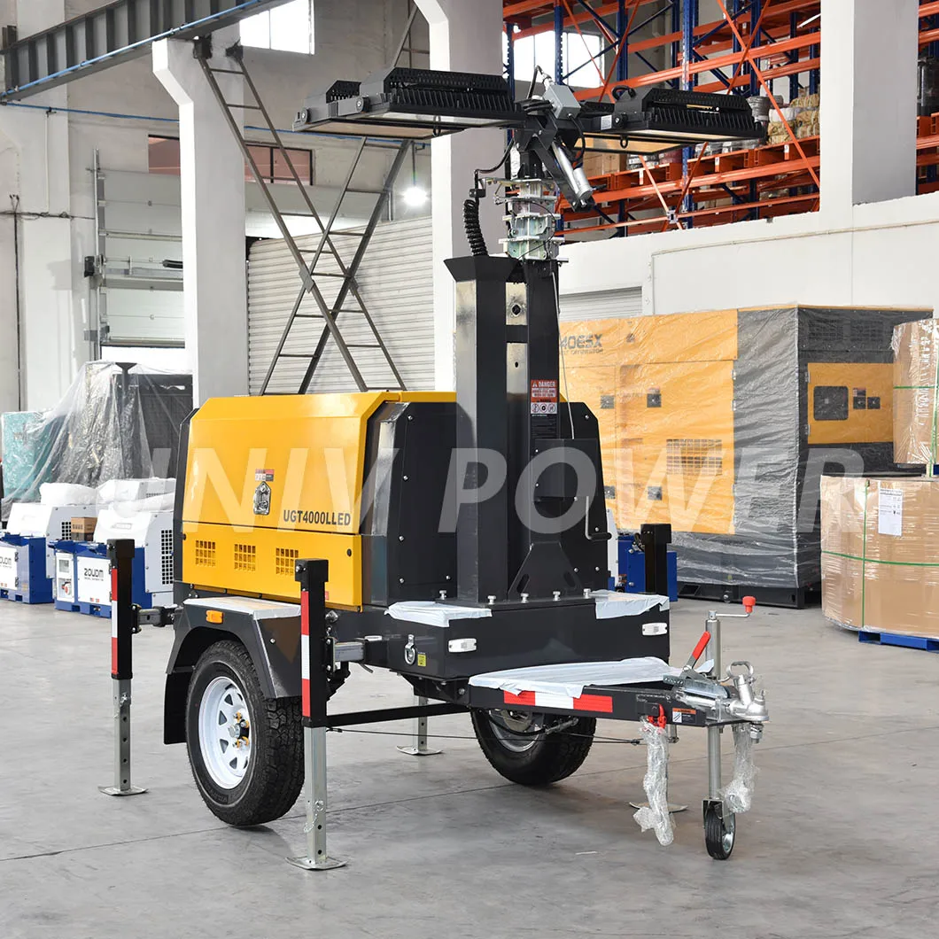 Towable diesel light tower with 10 kw generator silent type
