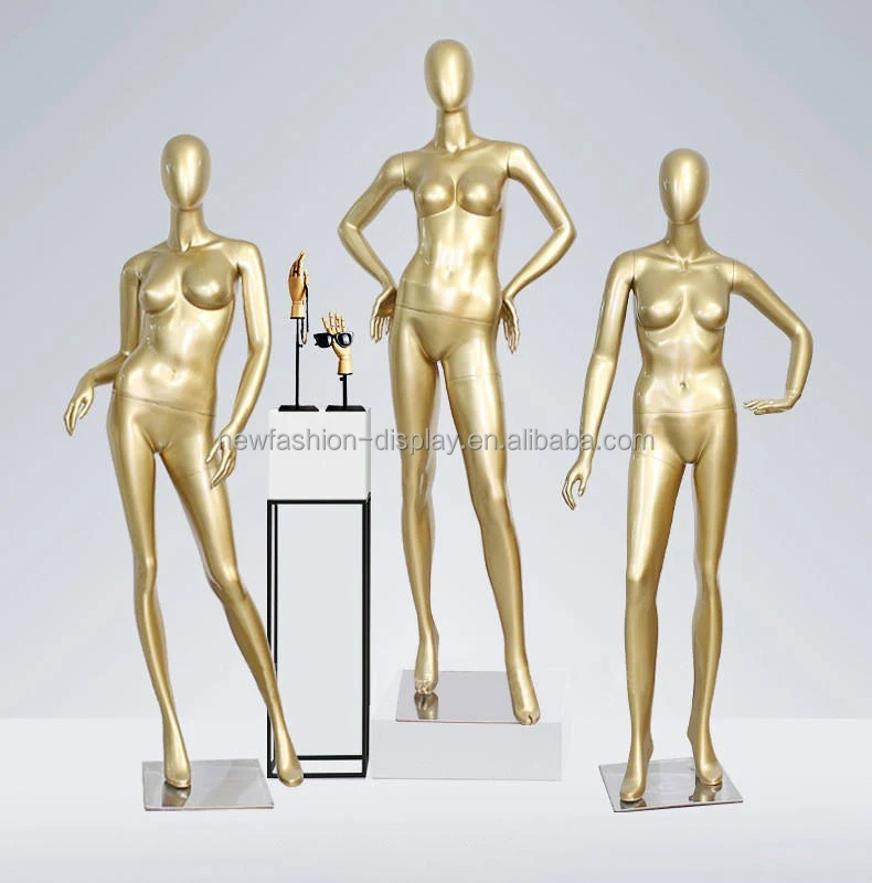 Matt Gold Mannequins Female  Full Body Women Metal Base Display Clothing Shop Fiberglass Model for Ladies