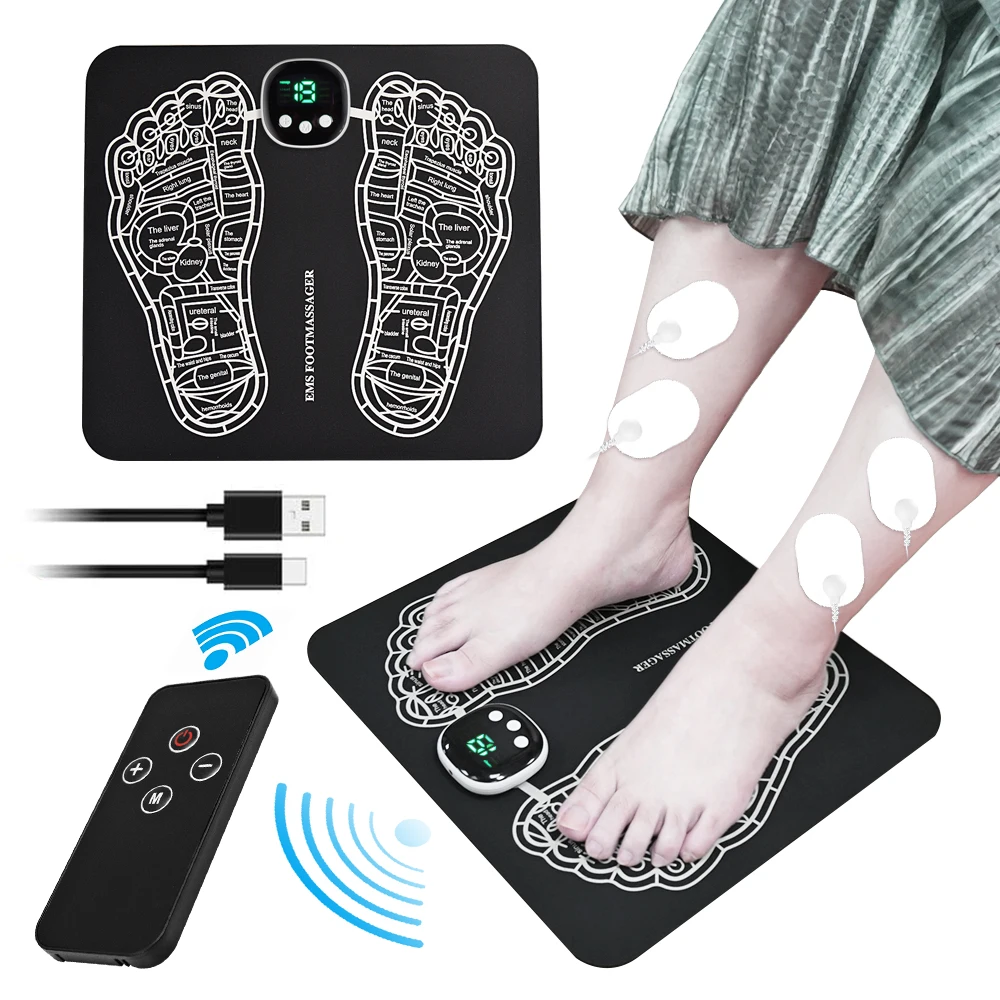 Foldable EMS Foot Massager 8 Modes 19 Intensitives  Massage Mat for Muscles Relaxation with Remote Control and TENS Pads
