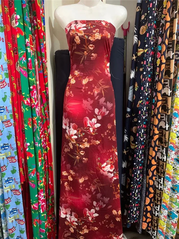 2022 Anti static Waterproof free shipping Cotton silk material viscose fabric silk fabric 60 digital printing qipao fabric