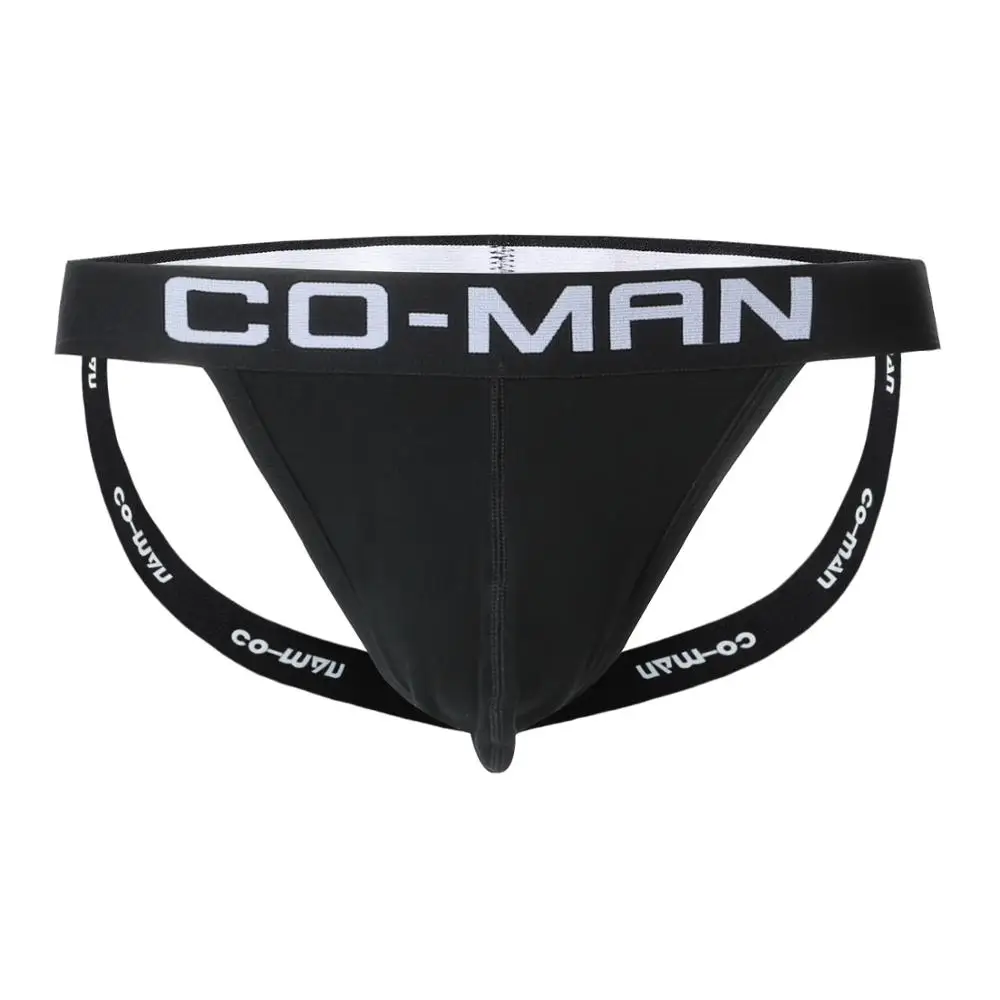 Custom logo stretch underwear knitted cotton sexy men black jockstrap
