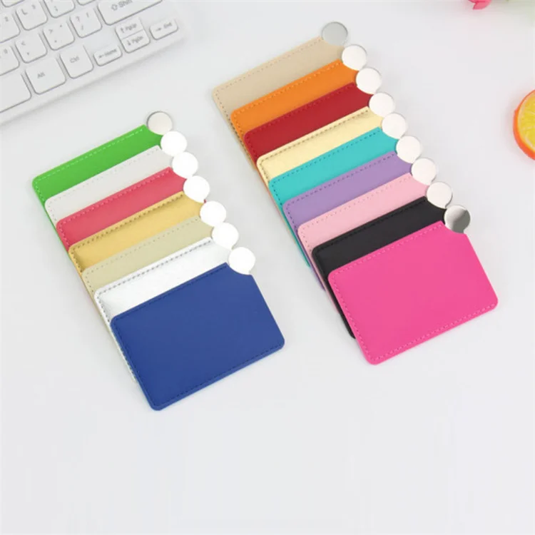 Handheld Cosmetic Stainless Steel PU Leather Pocket Size Mirror Name Card Mini Metal Resistant Mirror