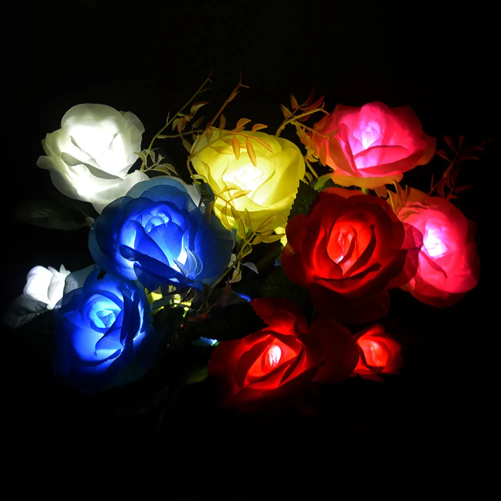 Patio Yard Decor Flower Lights Waterproof Solar Rose Garden Decorative Stake Lights 3head Led Solar Rose Hot Sanewfor Outdoor 80