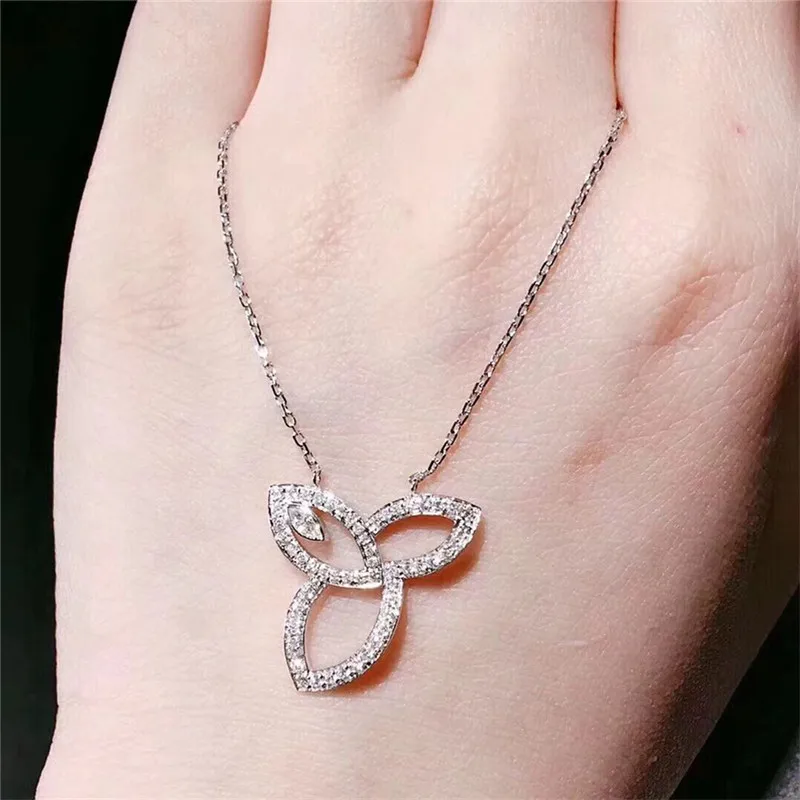 Wedding Silver Jewelry cubic zircon 925 Sterling Silver Pendant Necklace Leaves Long Chain Necklace for Women