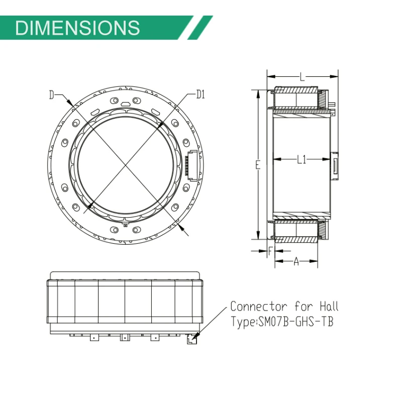 Fulling motor 70mm 0.55N.m 48v 210w Customizable 4750rpm maximum speed Frameless motor