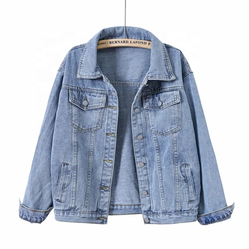 Plus size custom classic jeans coat loose washed vintage causal women denim jacket