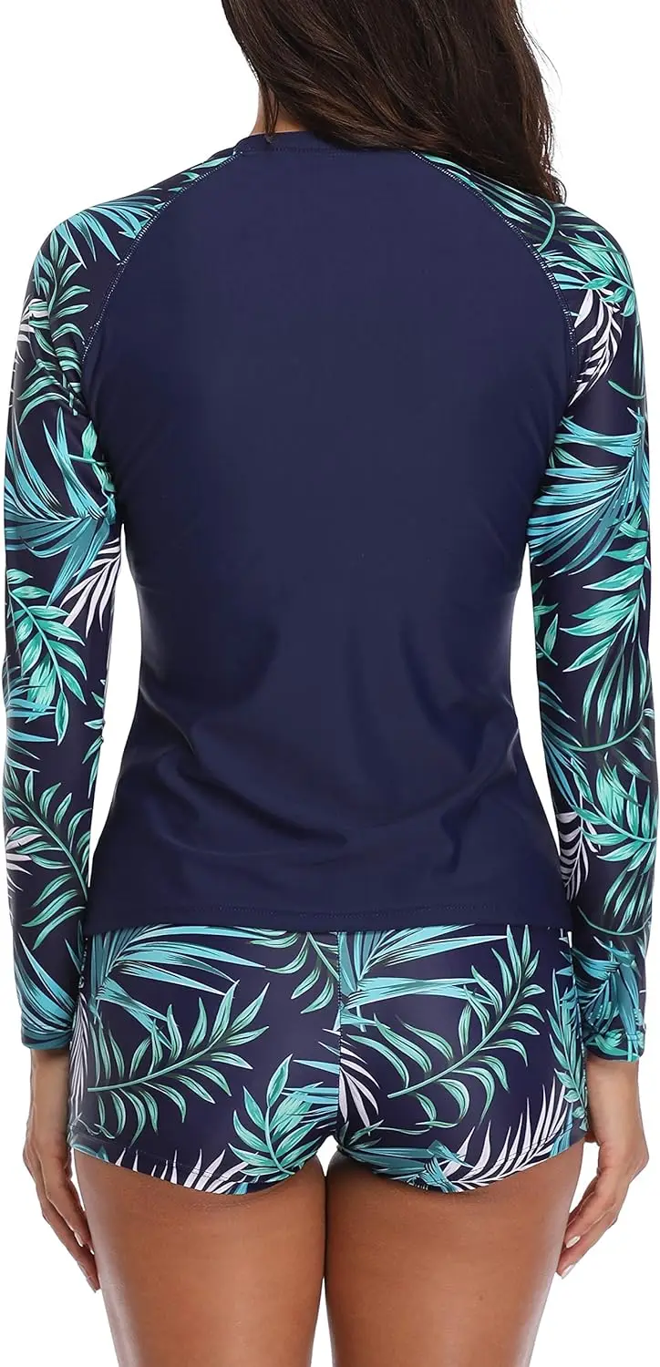 Women Two Piece Rash Guard Long Sleeve Swimsuits UV UPF 50+ Swim Shirt Bathing Suit Swimwear Surfing Sports Pool Beachwear