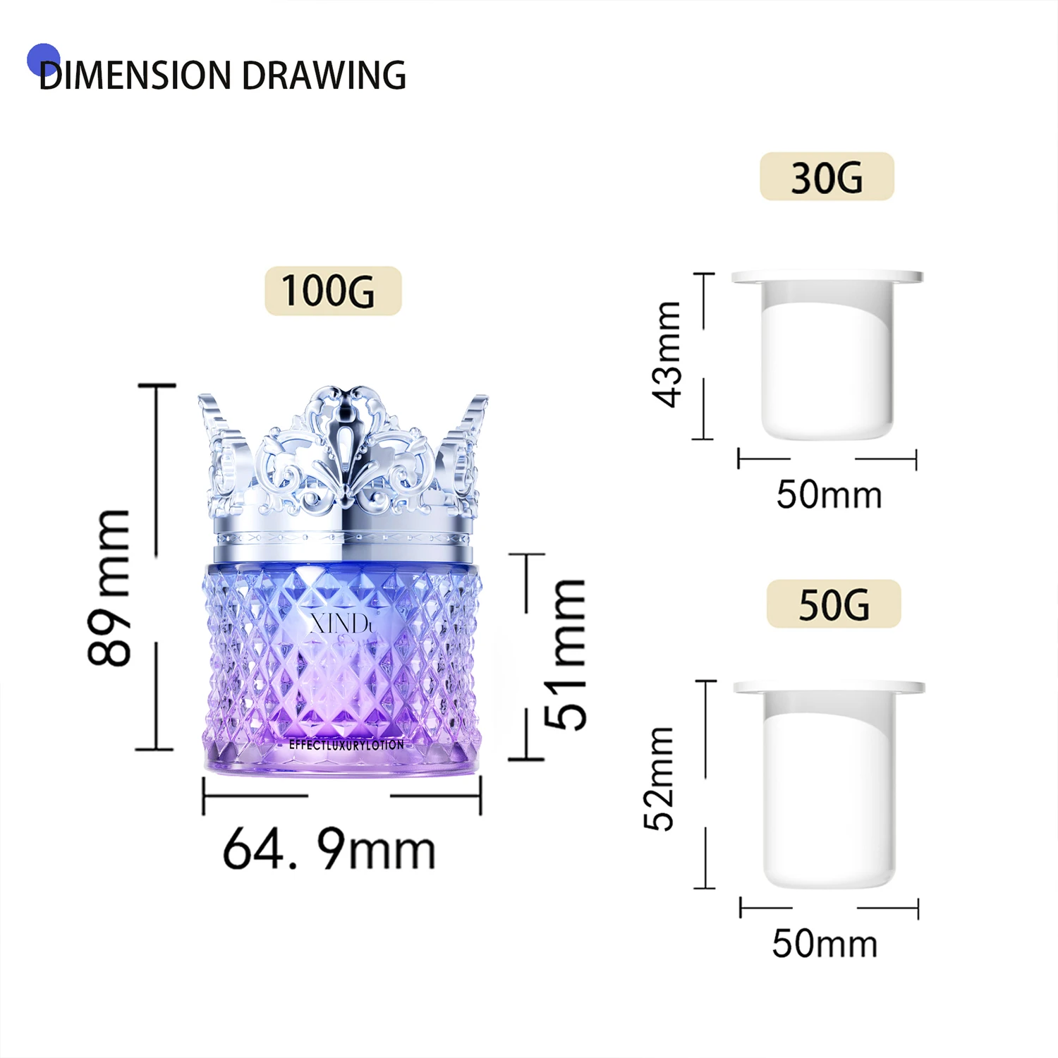 Wholesale Price Jar Glass Cream Cream Jar 30g 50g Luxury Skincare Packaging Antique Gold Crown Cap Glass Eye Cream Bottle