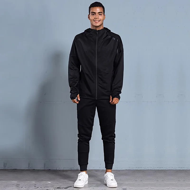 Two Piece Men Sport Set Fitness Jacket Jogger Pants Gym Clothes 100% Polyester Track Suit For Man