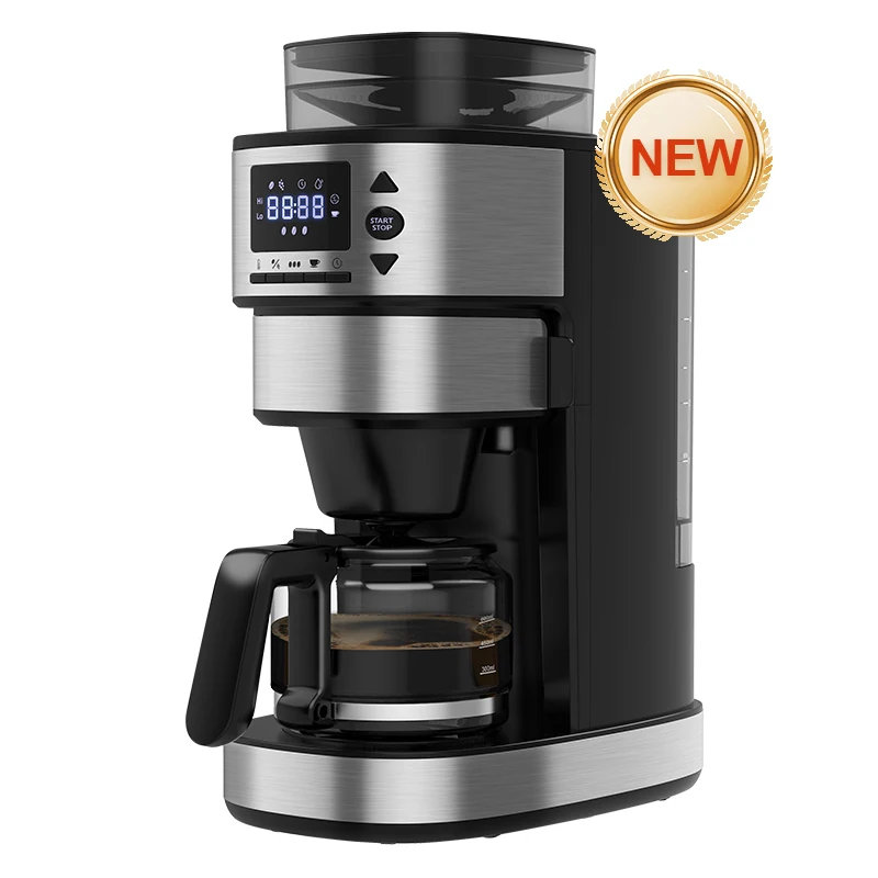 2 IN 1 Bean powder dual use Removable 0.72L 720ml Water Tank Automatic Brew Drip Coffee Machine with Built-in Grinder
