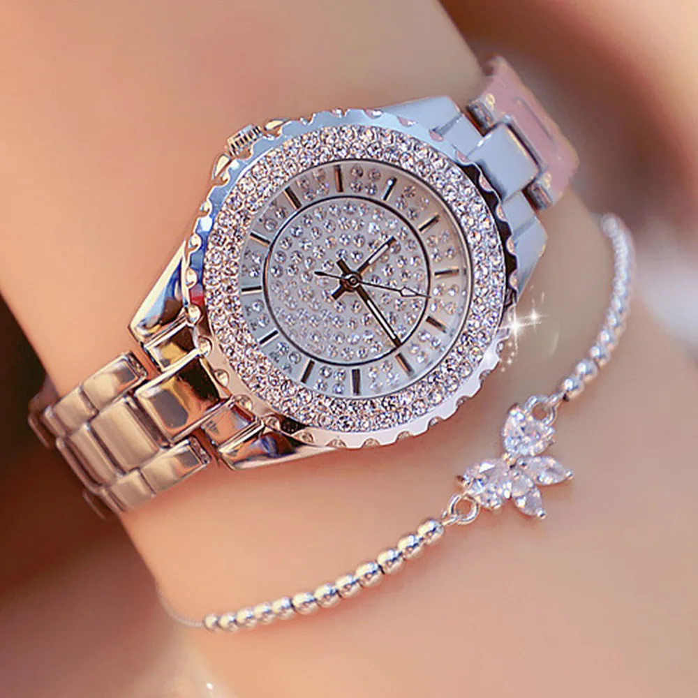 New Alloy Band Wristwatch Gift Set Girls Luxury Diamond Quartz Watches Reloj Mujer Bracelet Set Diamond Steel Gift