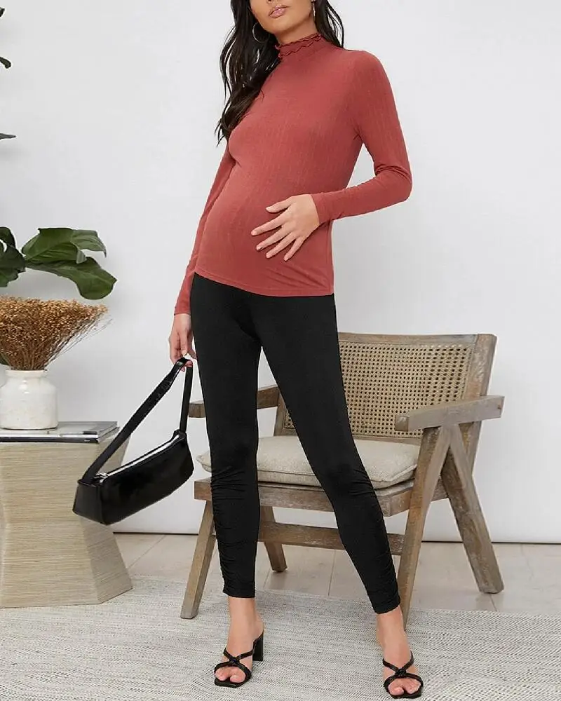 
M029 Black Pregnant Clothes Wide Band Waist Skinny Leggings Maternity Pants & Capris 