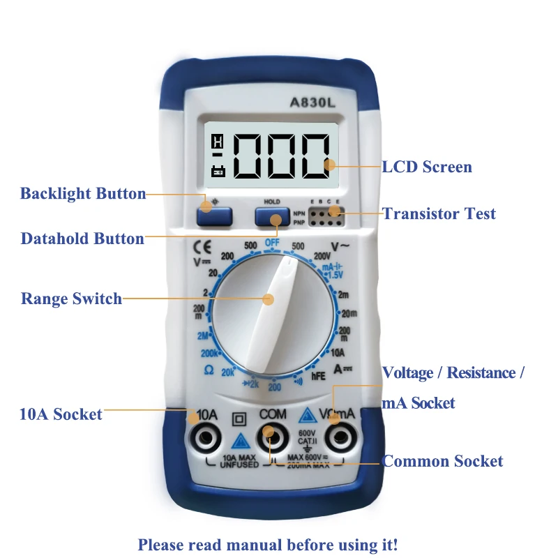 Factory New 1999 Count A830L Handheld Digital Multimetro DC AC Voltage Diode Multimeter Tester Mobile Repair Mutlimetre