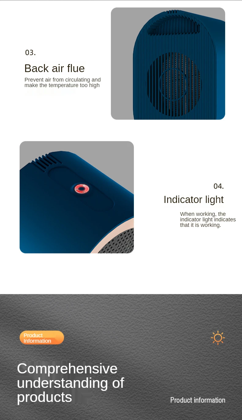 New Portable Electric Heaters Fan 1200W PTC Ceramic Heat 2-Speed Mini Low-Noise Household Space Heaters Electric Heater