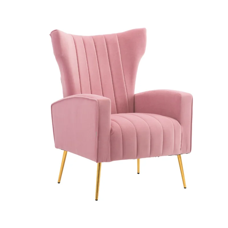 Современное розовое бархатное кресло с высокой спинкой крыльев для отдыха с шеллоновым акцентом, мебель для гостиной