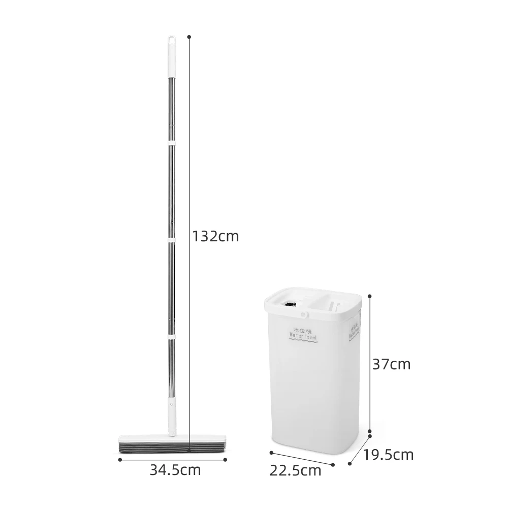 Jesun Hand Free Flat Mop PVA Squeeze Sponge Mop with Bucket Self Cleaning Mop and Bucket with Wringer Set Household Floor Clean