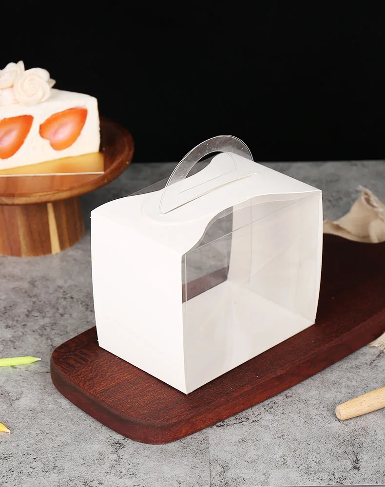 New pure color transparent mousse cake box with handle