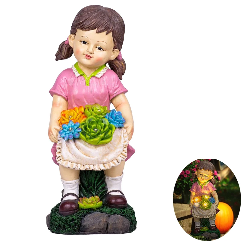 BSCI Factory Solar Girl Garden Statue Resin Fairy Outdoor Sculpture