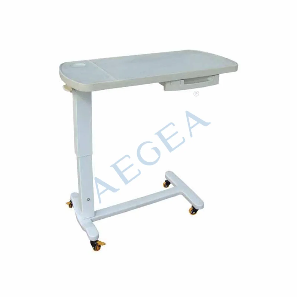 AG-OBT009 controlled by gas-spring wooden hospital bed side table for sale